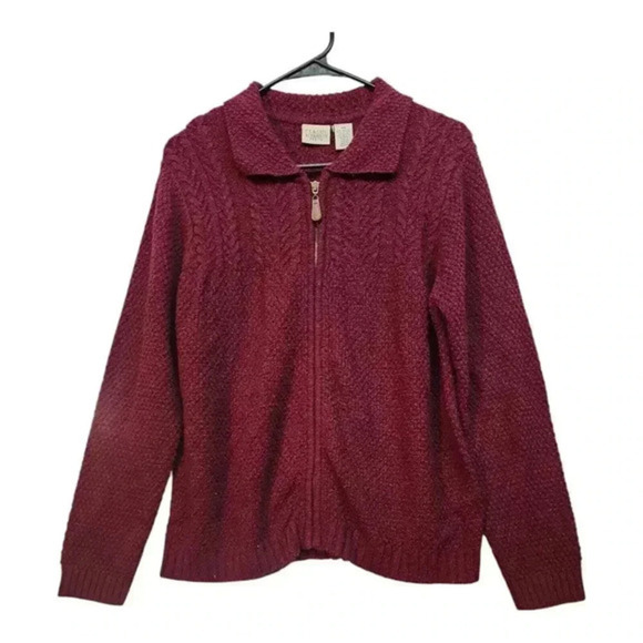 CLASSIC‎ ELEMENTS PETITE  Cardigan SWEATER Burgundy PL  Knit Cotton - Picture 1 of 10